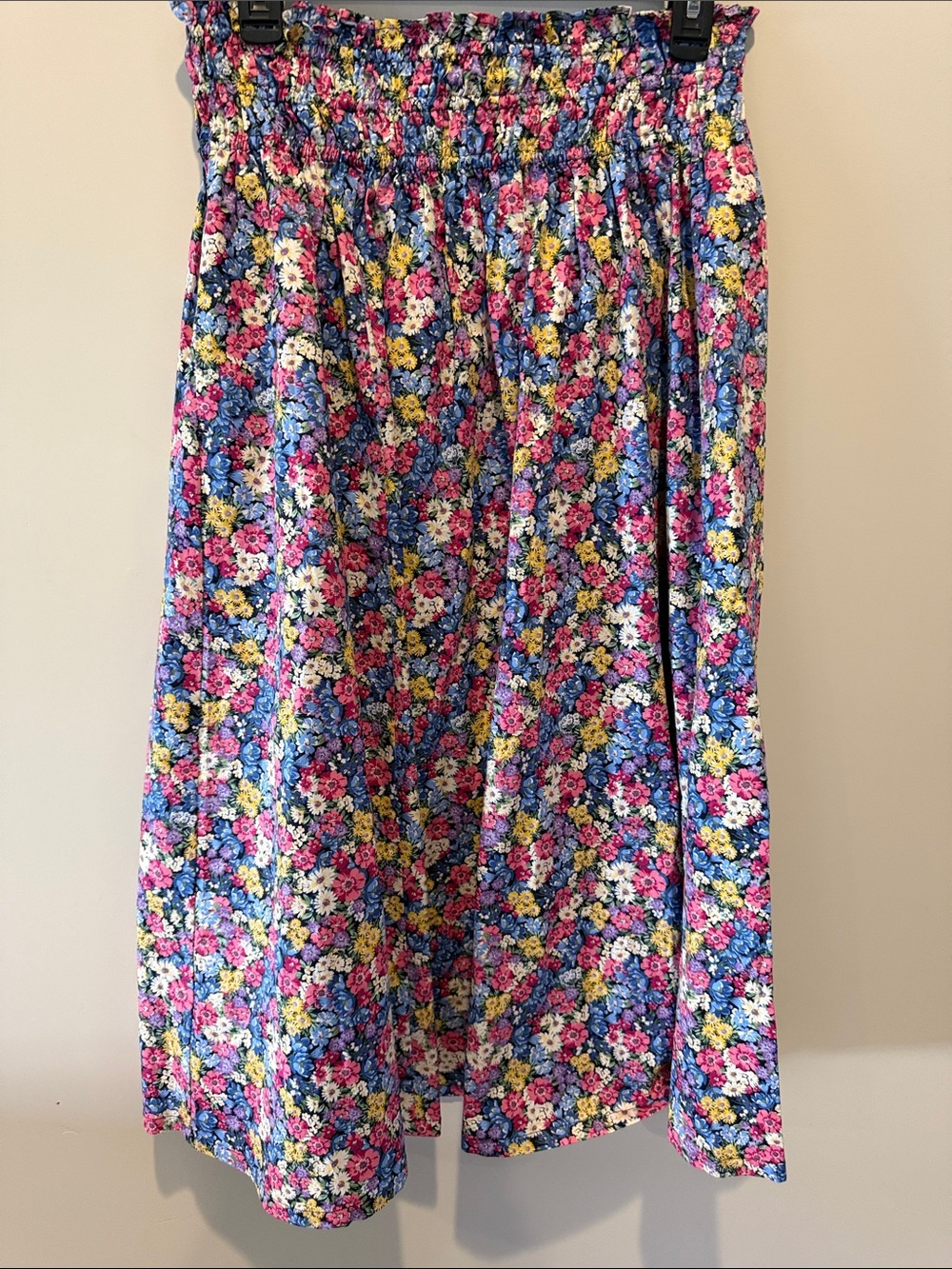 Smocked Waist Floral Midi Skirt - Blue Multi